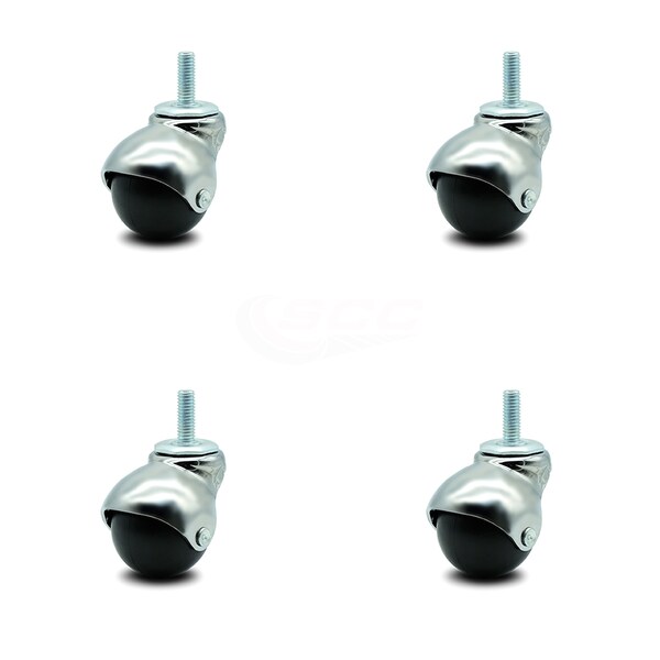 2 Inch Bright Chrome Hooded 3/8 Inch Threaded Stem Ball Casters SCC, 4PK